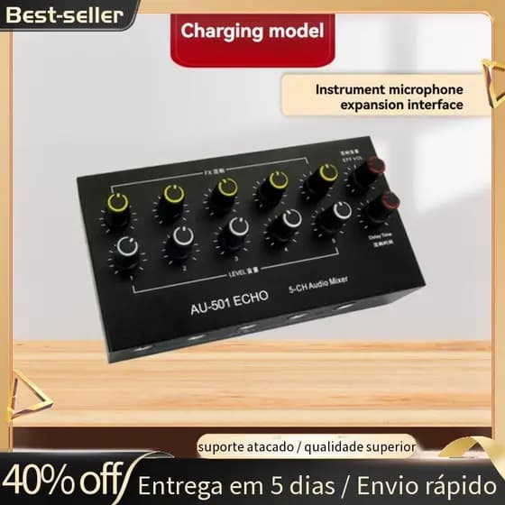Mixer De Áudio De 5 Canais Portátil Mini Extensor De Microfone Console De Mixagem Com Reverberação Tipo-C Recarregável A