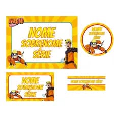 Kit 80 Etiquetas Escolares Personalizadas Naruto Volta as Aulas Vinil Prova D'água Resistente