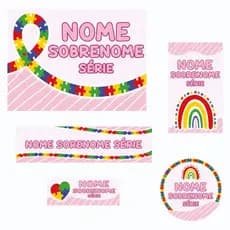 Kit 130 Etiquetas Escolares Autismo Personalizadas Infantil Para Meninas Volta as Aulas Identificação Adesivo