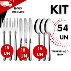 Kit 54 Talheres em Aço Inox – Colheres, Facas e Garfos para restaurantes, buffets, casa, eventos