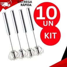 KIT 10 Batedor De Ovos Clara Neve Fouet Misturador Mixer Semi Automático Manual Giratório Profissional