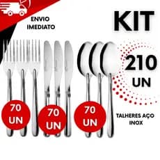 Kit 210 Talheres em Aço Inox – Colheres, Facas e Garfos para restaurantes, buffet, eventos, residencial,