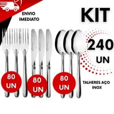 Kit 240 Talheres em Aço Inox – Colheres, Facas e Garfos para restaurantes, buffet, residencial, eventos
