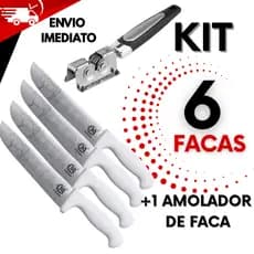 Kit Faca Cabo Branco 8" Em Aço Inox Do Açougueiro Profissional e Churrasqueiro P/ Açougue e Cozinha
