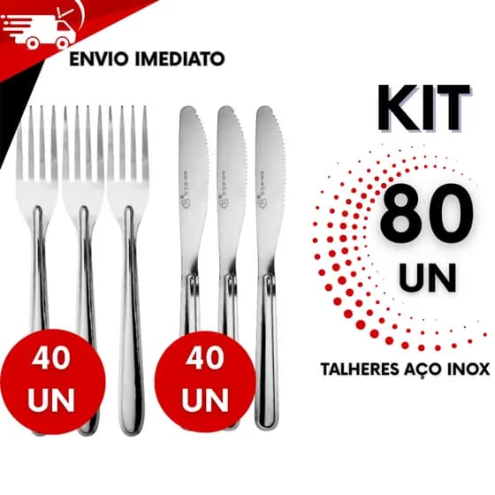 Kit 80 Peças de Talheres Aço Inox 40 Garfos 40 Facas Mesa Casa Para Cozinha Restaurantes.