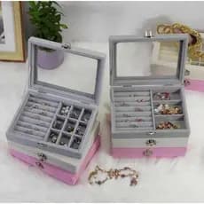Caixa Organizadora Porta Joias Brincos Anéis Colares Pulseiras Transparente Aveludada