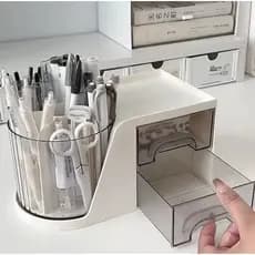 Organizador de Mesa Porta Caneta e Giratorio Com 2 Gaveta