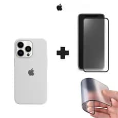 Kit 2 em 1 Case Branca + Película Cerâmica Fosca iPhone XS 11 12 13 14 15 16 Pro Max Premium