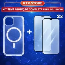 Kit 3 em 1 Capa Magnética MagSafe + 2 Películas Vidro Temperado 3D iPhone 11 12 13 14 15 16 Pro Max