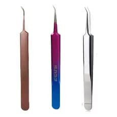 Pinça Ponta Curva Helen Color Para Extensão De Cilios Inox
