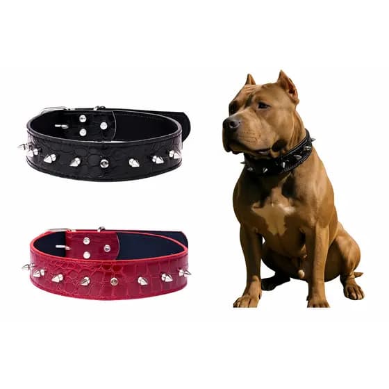 Kit Duas Coleiras com spikes em couro sintético para cães de médio e grande porte Pretas