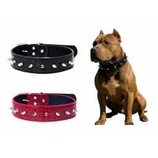 Kit 4 Coleiras pretas ou vermelhas com spikes em couro sintético para cães de médio e grande porte