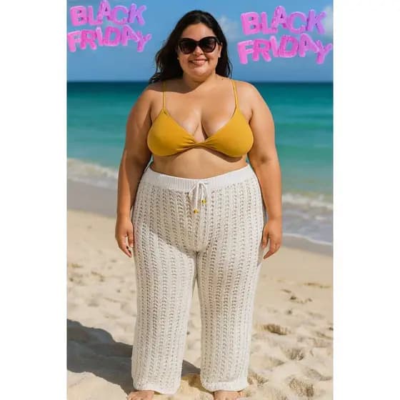 Calça Tricot Plus Size Saida De Praia Verao Feminina Wide promoção Plus size