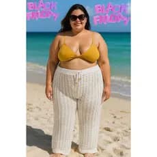 Calça Tricot Plus Size Saida De Praia Verao Feminina Wide promoção Plus size