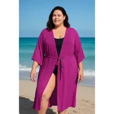 Saída de praia plus size Kimono média moda feminino têndencia 2025