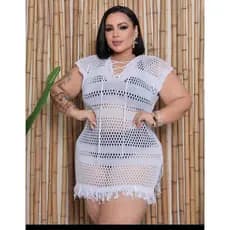 Saída De Praia Franja x Plus Size Estilo Transparente Moda Verao Feminino moda praia saída x