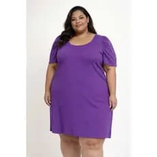 Vestido Plus Size com Manga Bufante Estilo Princesa Tecido Canelado