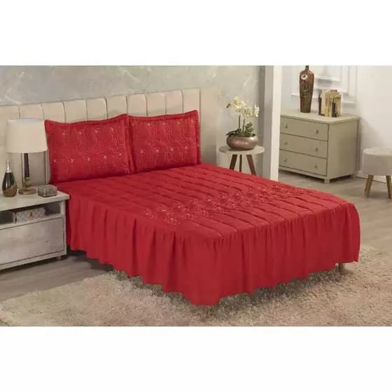 Colcha Diva Casal 3 Peças Cobre Leito Matelado com Porta Travesseiros