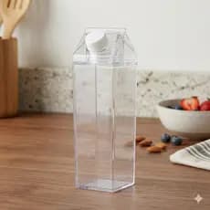 Garrafa Transparente Acrílica Porta Leite e Sucos 500ml e 1000 ml Recipiente Organizador para Geladeira Tampa Vedada