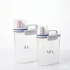 Pote Hermético Organizador com Dosador e Tampa Medidora Porta Mantimentos Multiuso Grãos Cereais Lavanderia 1,5L e 2L