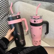Copo BLACK PINK Térmico 1250ml com Alça e Canudo Grande Capacidade cp-07