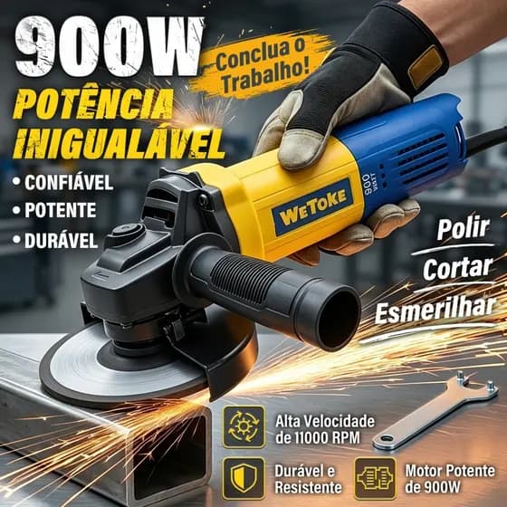 Esmerilhadeira Lixadeira Angular 900w 220v 11000 rpm Acessórios Amarelo 60hz