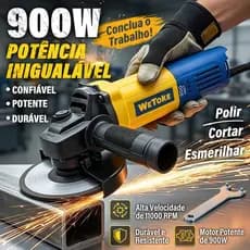 Esmerilhadeira Lixadeira Angular 900w 220v 11000 rpm Acessórios Amarelo 60hz
