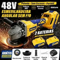 Esmerilhadeira Lixadeira Angular Brushless Sem Fio 2 Baterias 8500rpm Corte Lixa Metal Madeira Pedra Portátil Ferramenta