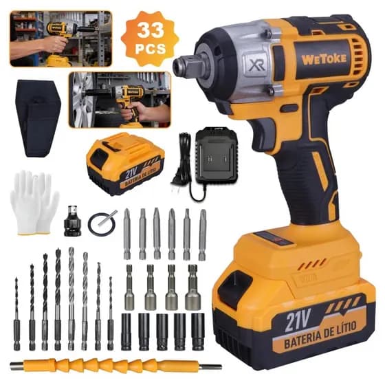Chave Impacto Bateria 21v Parafusadeira Furadeira Brushless Amarelo 127/220v