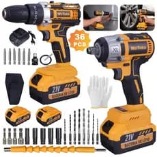 Kit Chave De Impacto + Furadeira 21v Sem Fio Profissional Amarelo 127/220v WKT-03