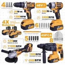 Kit 4 Em 1 Ferramentas Elétricas Profissional Com Baterias