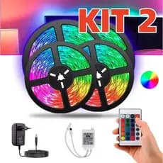 KIT 1/2/3/4 Fita Led Rgb 3528 Colorida 5m + Controle+Fonte 300 Led Decoração Casa Loja Gesso Teto Sanca Vitrine