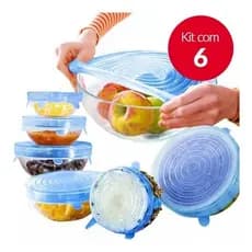 Kit 6 Tampas Silicone Elástica Reutilizável Tamanhos Variados Potes Pronta Entrega
