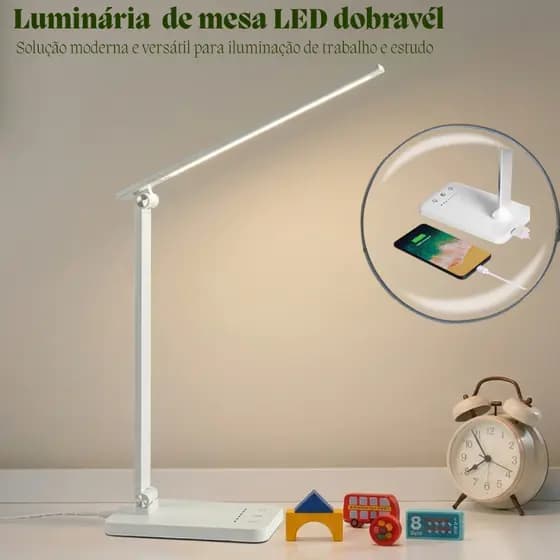 Luminária De Mesa Led Dobrável Sensor de Toque 5 Níveis De Luz 5 Posições com Entrada USB