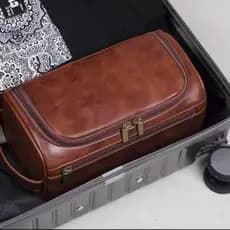 Bolsa de Higiene Pessoal Necessárie Viagem Vintage em Couro Masculina Feminina