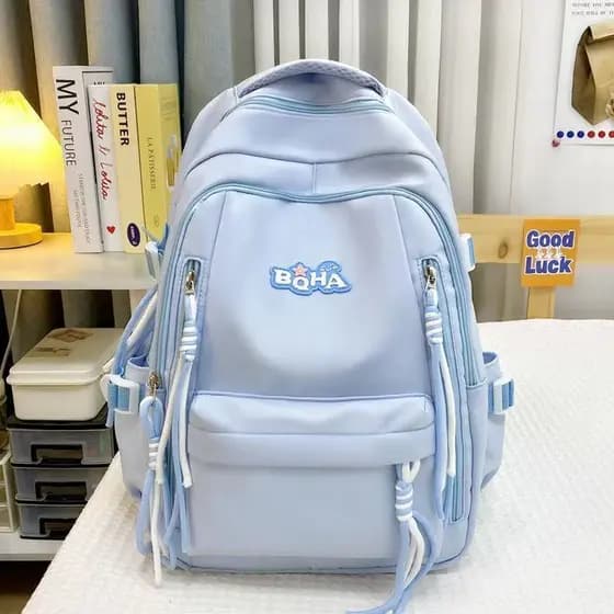 Mochila Feminina Escolar Passeio Coreano Grande Capacidade Com Corda