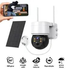 Câmera Solar Wi‑Fi Q6 1080P Rotação 355° × 90° PIR HD iCSee Visão Noturna Colorida