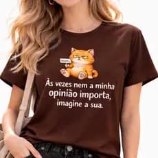 Camiseta Feminina Algodão Estampa Gato Frase Divertida Casual Tumblr