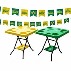 Kit 2 Mesas Brasil Copa do Mundo Verde e Amarela Decoração Mesa Petisqueira Dobravel Patriota