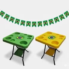 Mesa Brasil Copa do Mundo Petisqueira Dobravel Decoração Seleção Brasileira Patriota Verde e Amarelo
