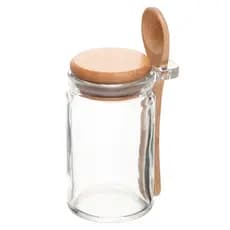 Pote Hermético de Vidro com Tampa de Bambu e Colher 140 ou 350ml - Porta Temperos e Mantimentos Luxo Wolff