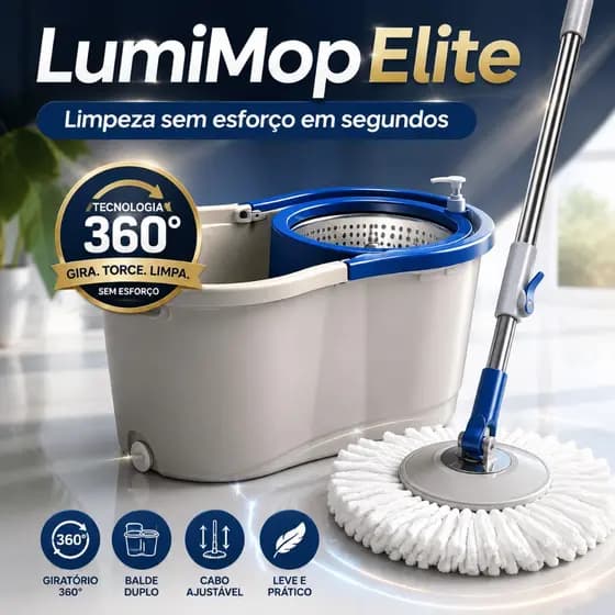 Mop Giratório 360° com Balde Duplo e Esfregão Microfibra - Limpeza Rápida, Cabo Ajustável e Sistema de Torção Sem Esforç