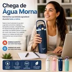AquaVélo 900 Garrafa Térmica Inox 900ml com Alça Portátil Anti Vazamento Mantém Bebidas Quentes e Geladas
