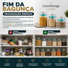 Conjunto Potes Herméticos de Vidro LuxeStorage Cristal Organizador de Alimentos Tampa Vedação Premium Cozinha Organizaçã