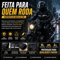 AquaGuard Rider Capa de Chuva Impermeável Motociclista Jaqueta e Calça com Faixa Refletiva