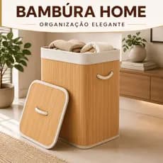 Cesto Organizador de Bambu 70 Litros com Tampa e Alças Dobrável Multiuso para Roupas Lavanderia Banheiro