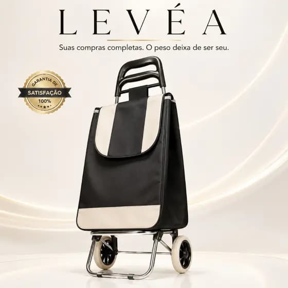 Carrinho de Compras Dobrável LEVÉA com Bolsa e Rodinhas Compacto para Feira e Mercado