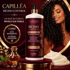 Creme para Cachos e Crespos 1L CAPILLÉA Rícino Control Modelador Hidratante Anti Frizz Definição Profissional