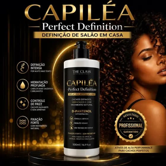 Gelatina Modeladora Cachos e Crespos 500ml CAPILÉA Perfect Definition - Definição Intensa, Anti Frizz, Fixação Forte e H