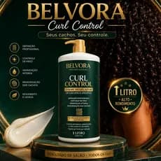 Creme Modelador de Cachos e Crespos 1 Litro BELVORA Curl Control Hidratação Controle de Frizz Definição Profissional
